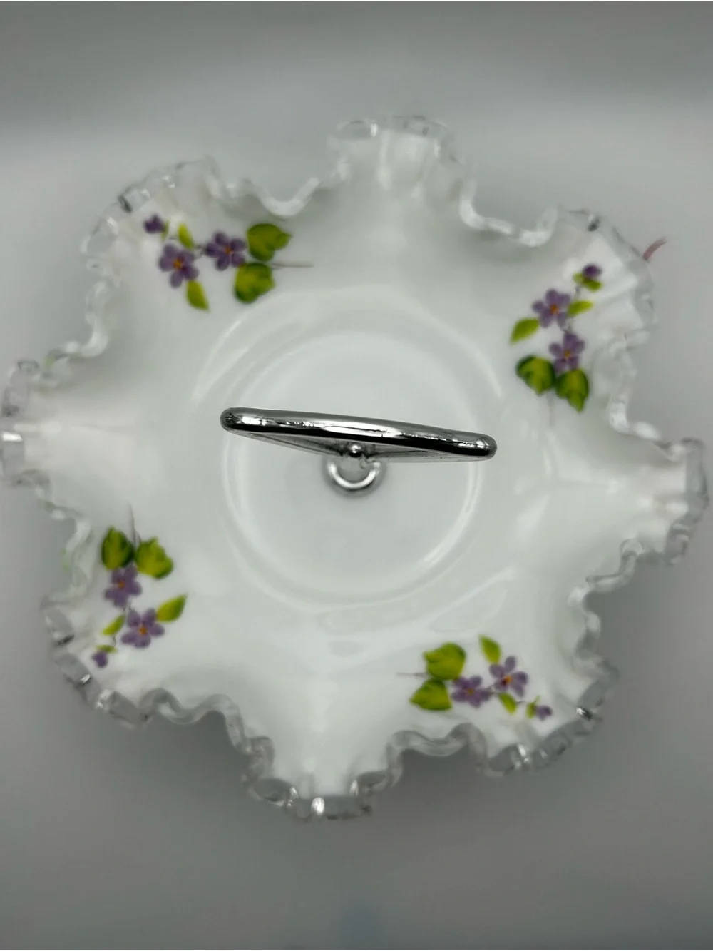 Fenton painted by P. Brilliant Serving Dish with Purple flowers. No chips